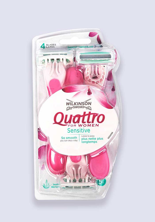 Wilkinson Sword Quattro For Women Sensitive Disposable Razors - 3 Pack (Case Size 7)