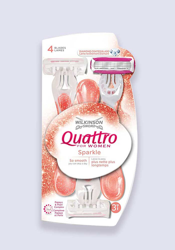 Wilkinson Sword Quattro For Women Sparkle Disposable Razors - 3 Pack (Case Size 6)