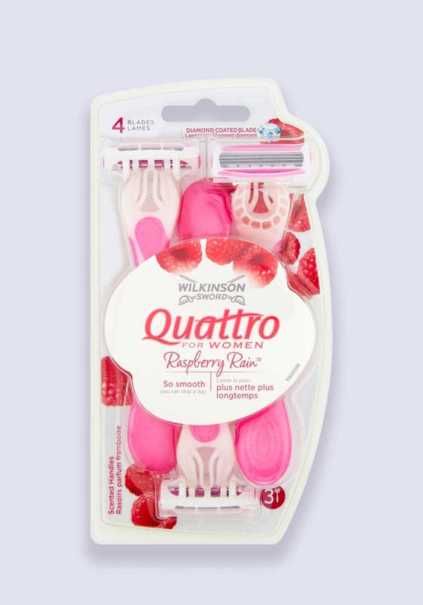 Wilkinson Sword Quattro For Women Raspberry Rain Disposable Razors - 3 Pack (Case Size 12)