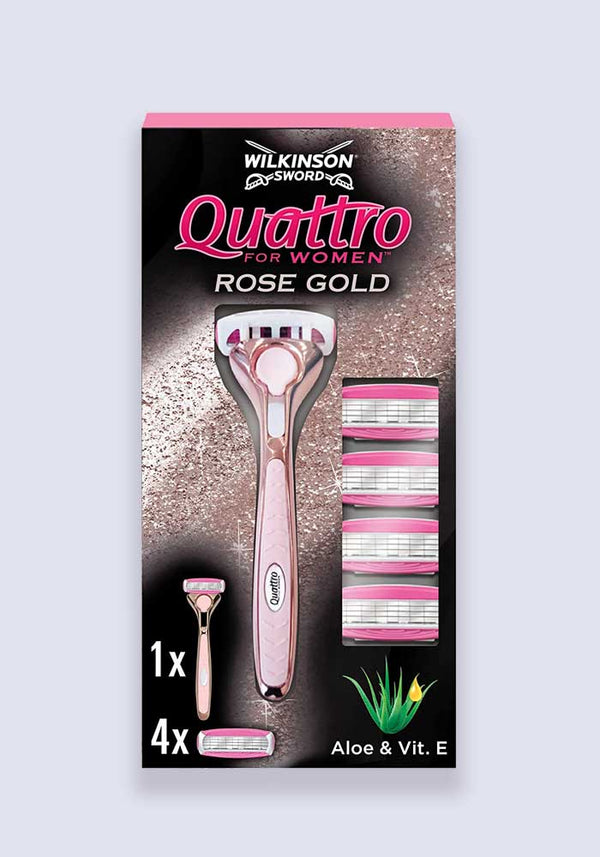 Wilkinson Sword Quattro For Women Rose Gold Value Pack (Razor + 4 Blades) (Case Size 5)