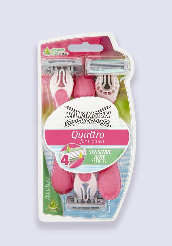 Wilkinson Sword Quattro For Women Sensitive Disposable Razors - 3 Pack (Case Size 6)