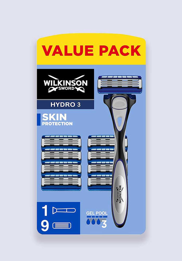 Wilkinson Sword Hydro 3 Value Pack (Razor + 9 Blades) (Case Size 5)