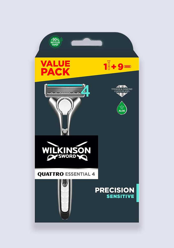 Wilkinson Sword Quattro Titanium Sensitive Value Pack (Razor + 9 Blades) (Case Size 5)