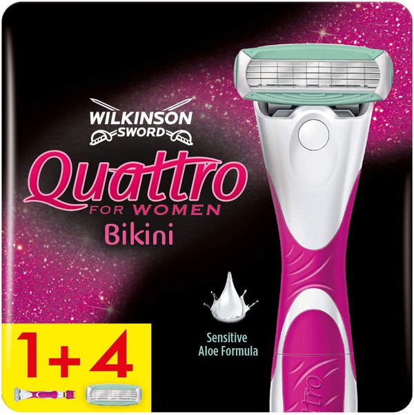 Wilkinson Sword Quattro For Women Bikini Razor + 4 Blades (Case Size 5)